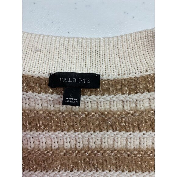 TALBOTS Sweater Blazer Jacket XL‎ Knit striped khaki Ivory Cardigan Old Money - Picture 6 of 12